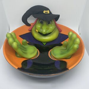 Vintage Gemmy Halloween Green Witch Wiggling Hands Candy Bowl - Working Great!